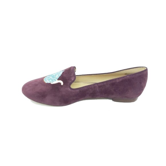 Talbots Purple Suede Loafers Embroidered Tea Set Flat Shoes Leather Womens US 7M - Picture 7 of 9